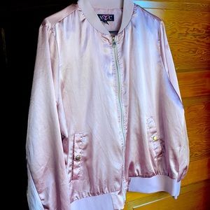 Fun silky pink bomber jacket.